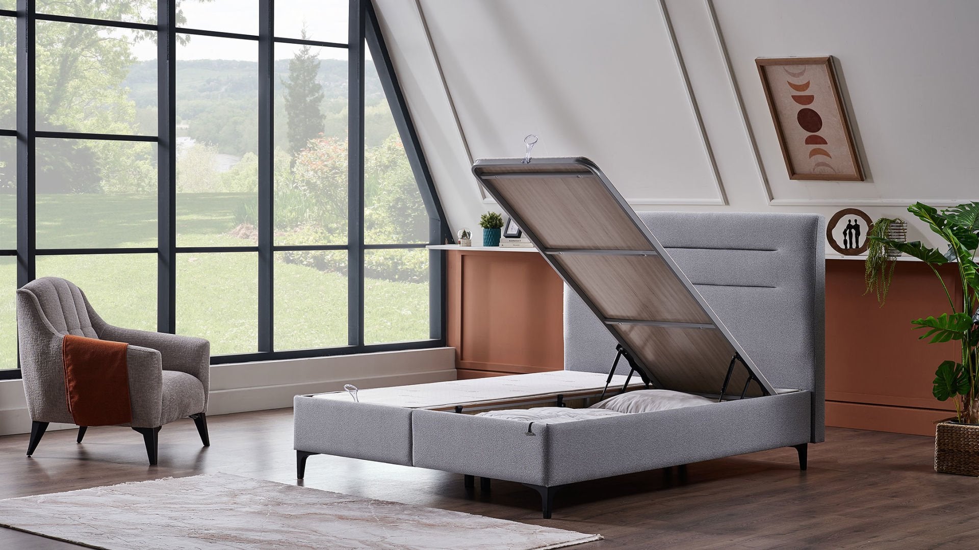 A CLOUD Boxspringbett mit Stauraum & 28 cm Pocket-Federkernmatratze. Stauraumbett Stabiler Metallrahmen
