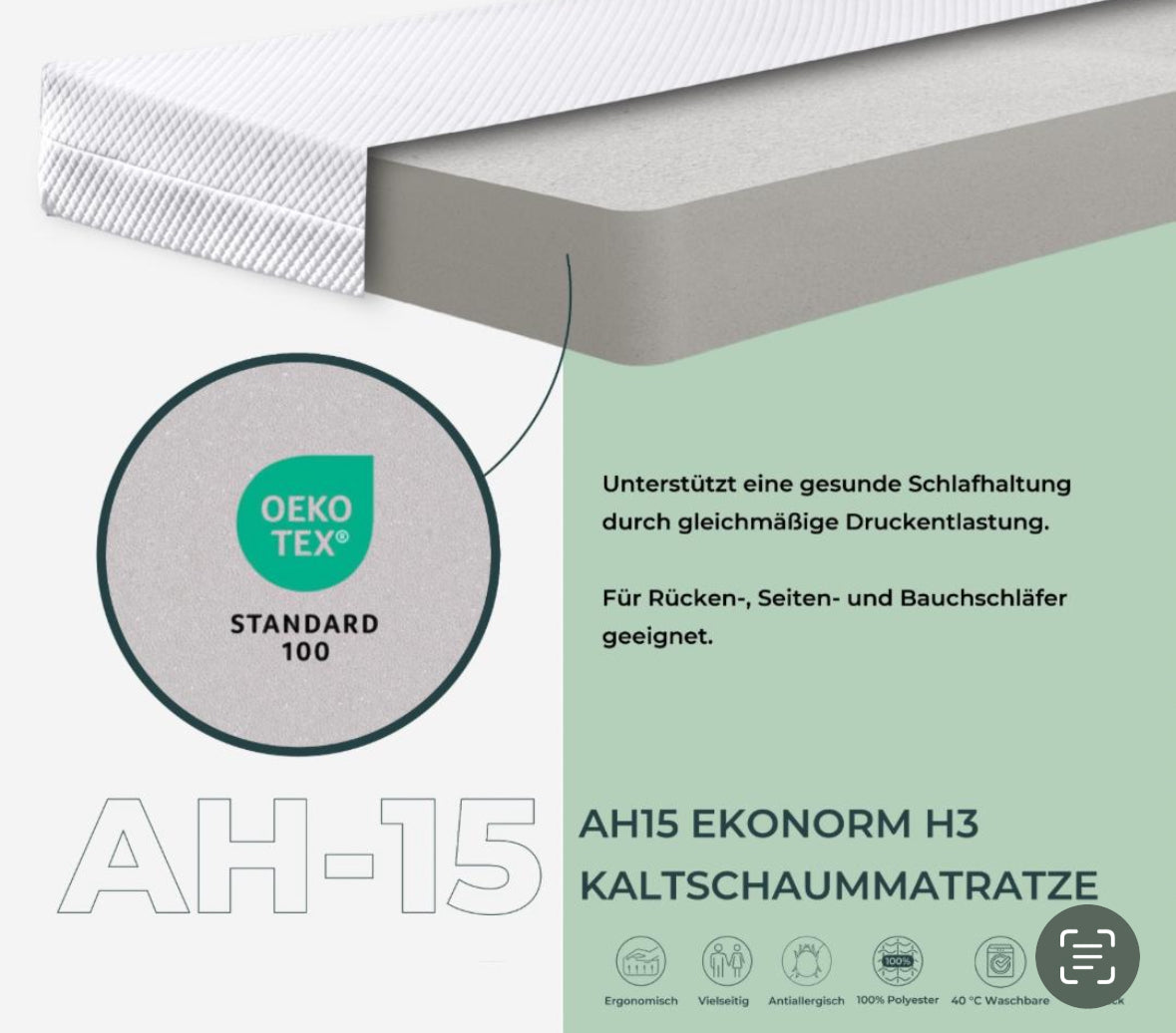 AH15 EKONORM H3 cold foam mattress, 15 cm height