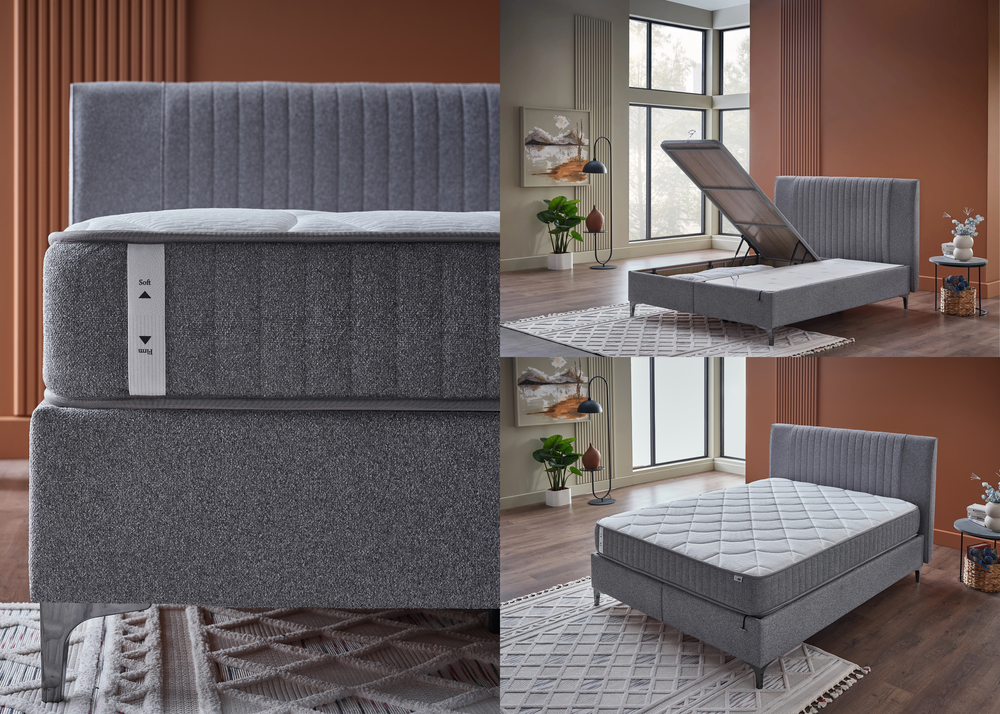 ARGAFORM Upholstered Bed with Storage & Pocket Spring Mattress –