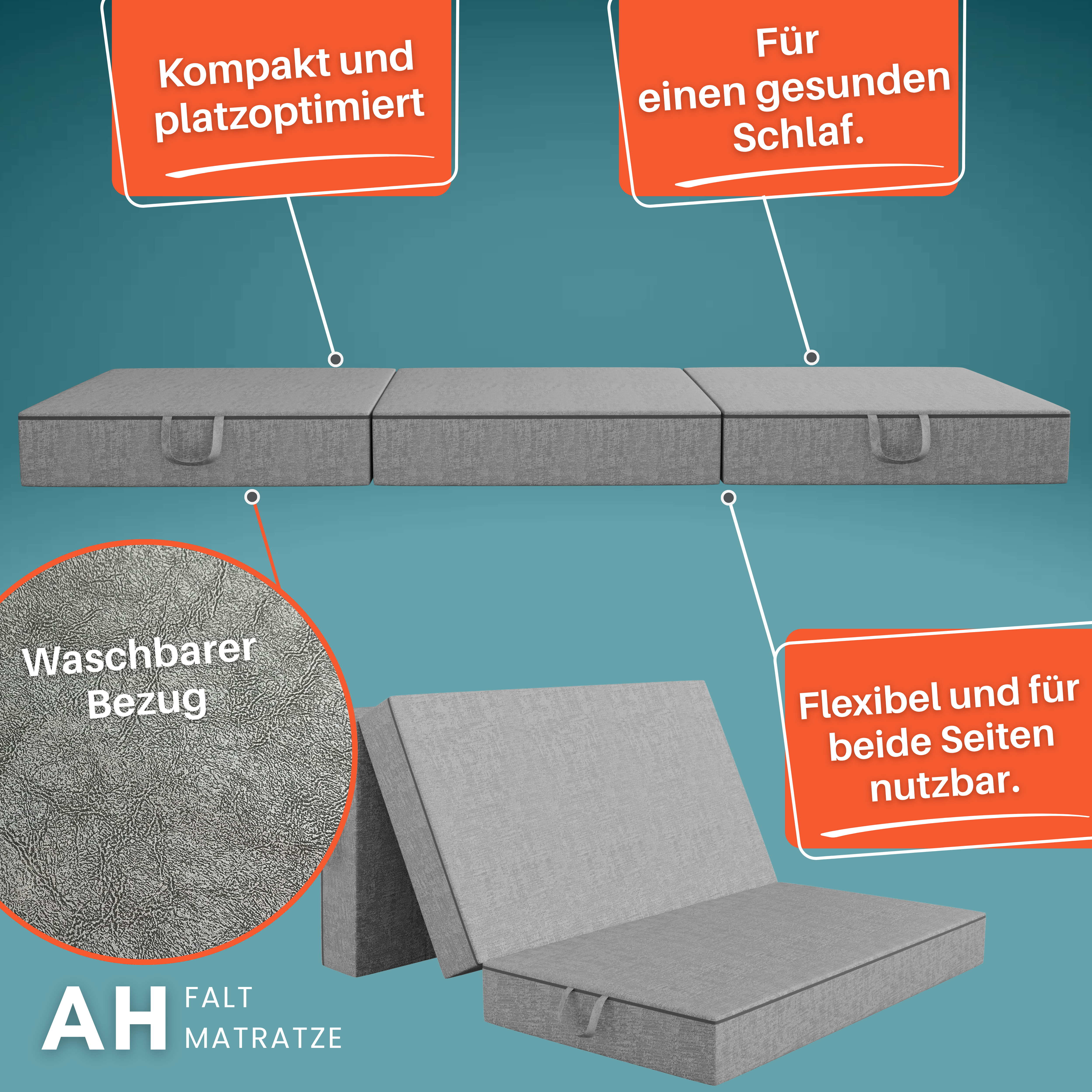 AH-FALT Klappmatratze – 15 cm Dick, Faltbare Kaltschaummatratze, Gästematratze