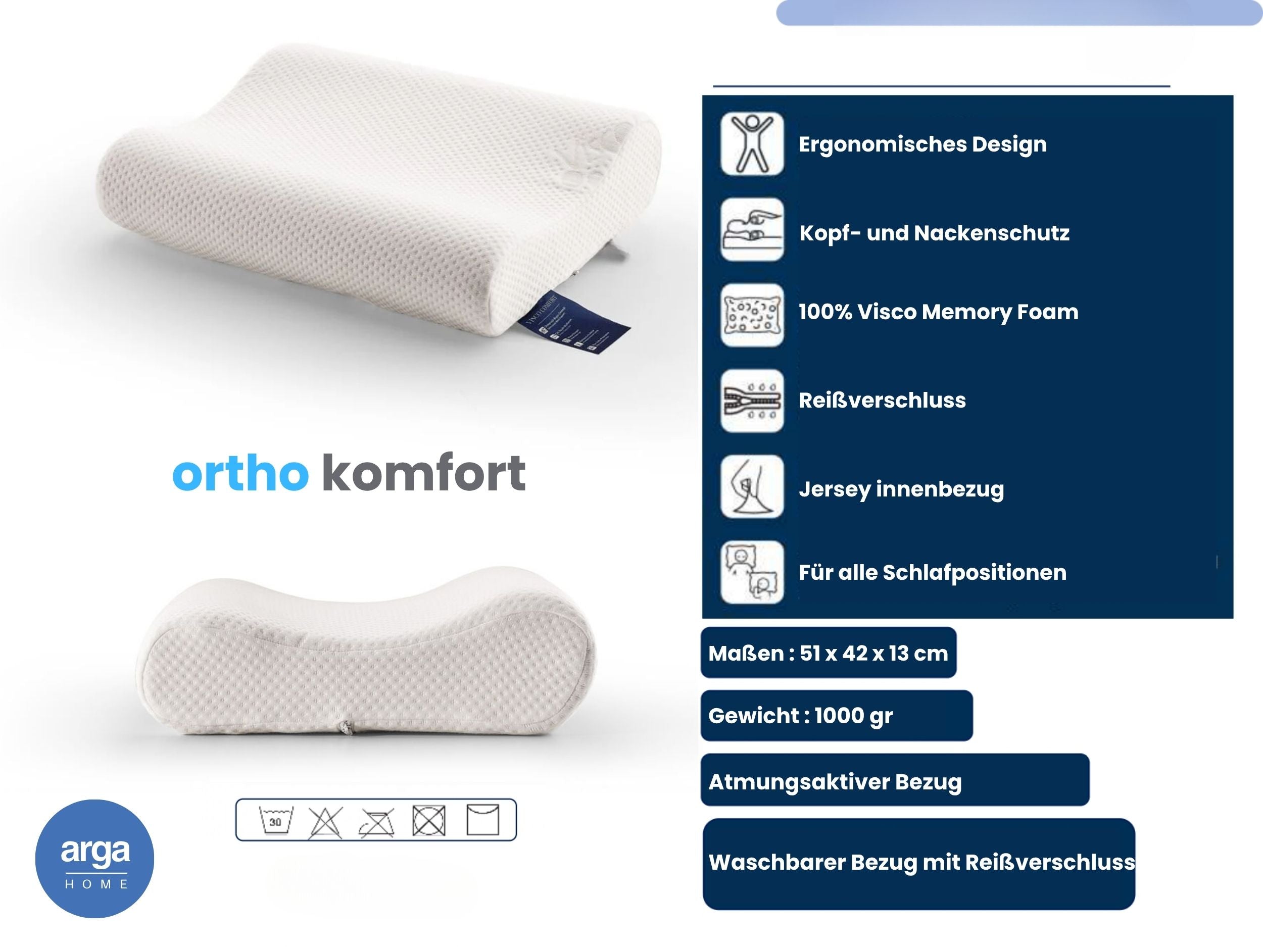 AH Ortho Comfort Nackenkissen – Memory-Schaum Kissen mit ergonomischer Wellenform