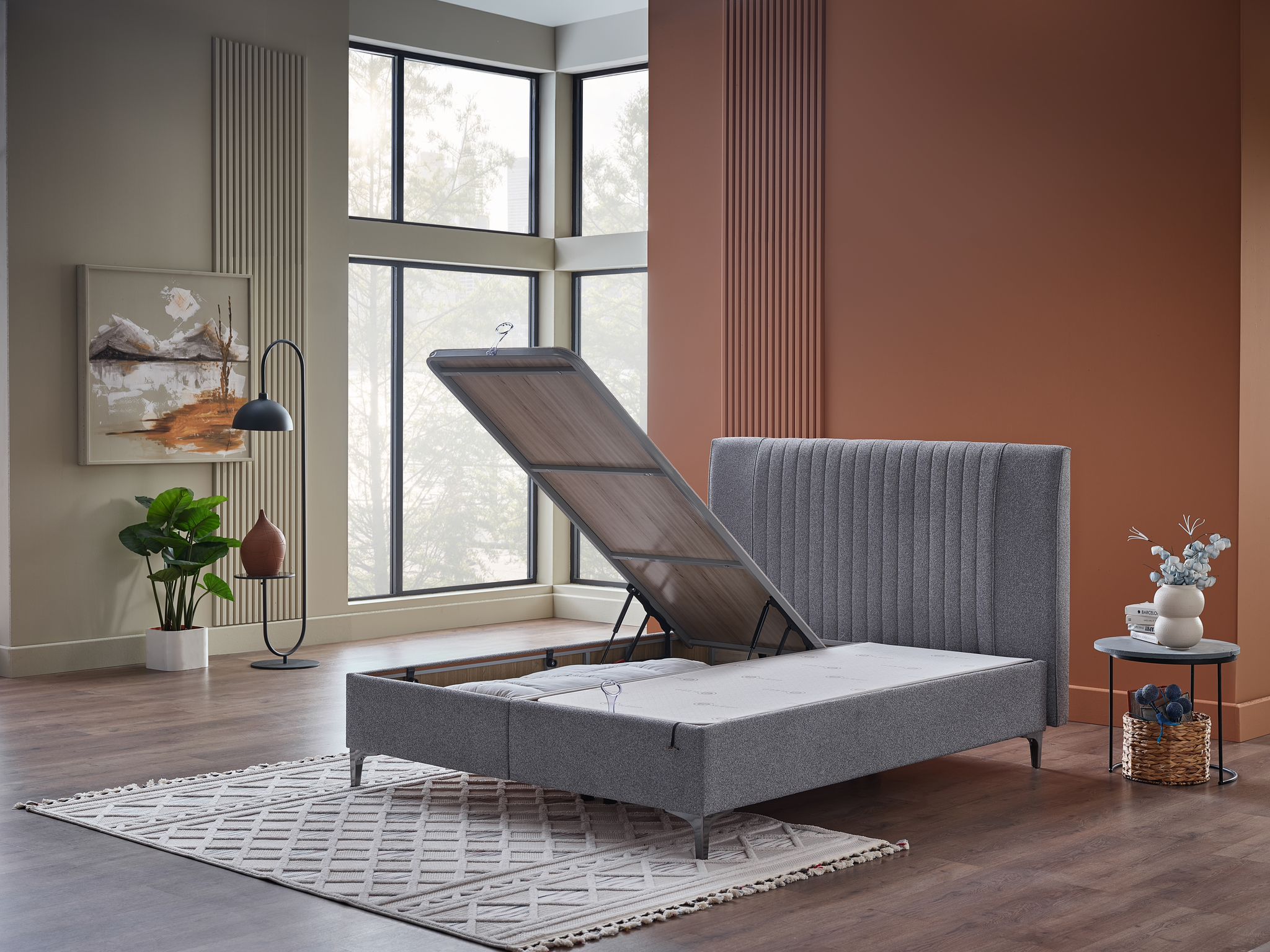 ARGAFORM Upholstered Bed with Storage & Pocket Spring Mattress –