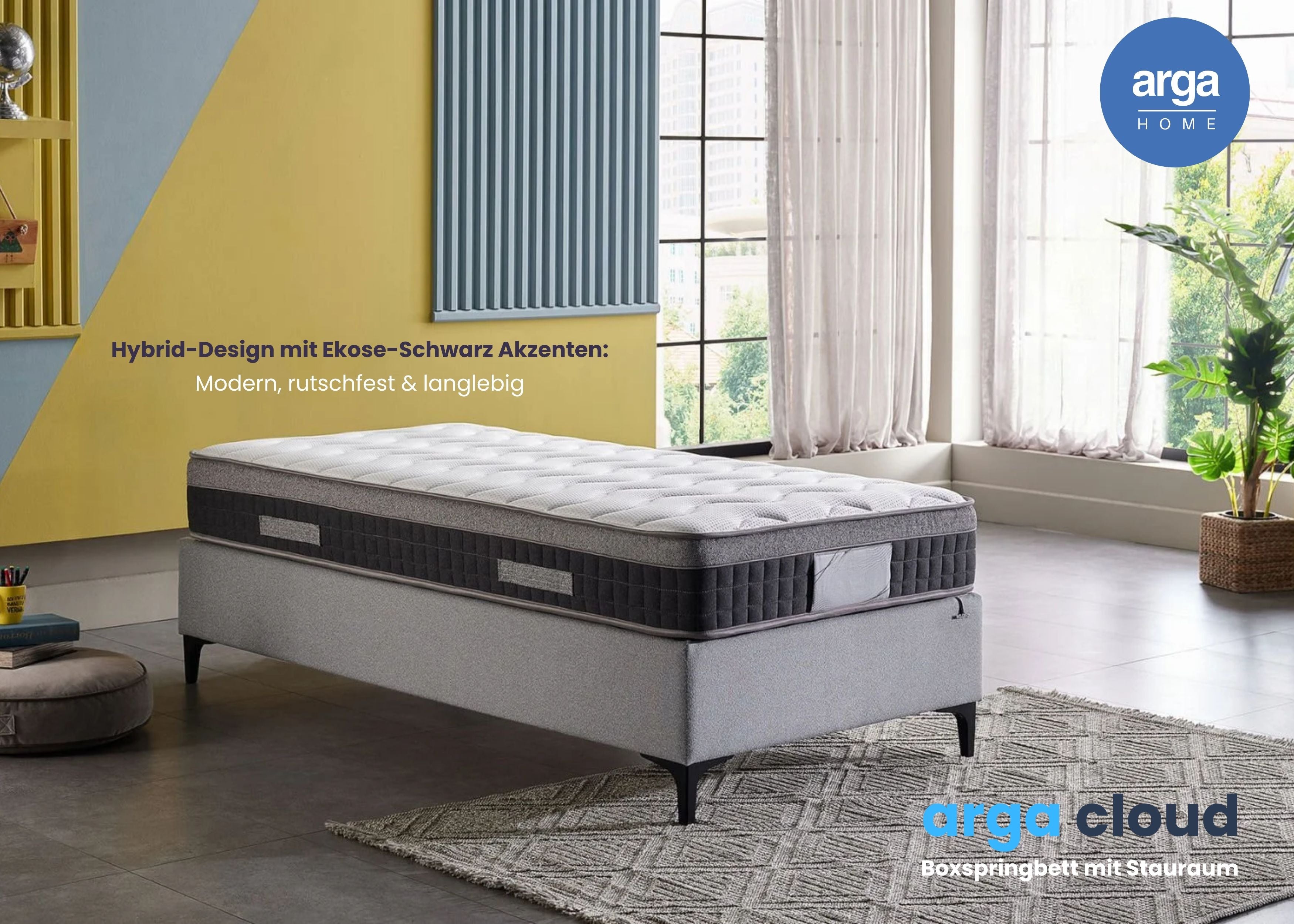 A CLOUD Boxspringbett mit Stauraum & 28 cm Pocket-Federkernmatratze. Stauraumbett Stabiler Metallrahmen