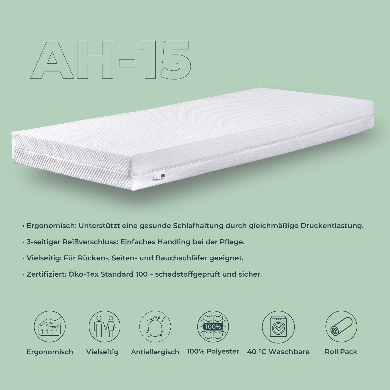 AH15 EKONORM H3 cold foam mattress, 15 cm height