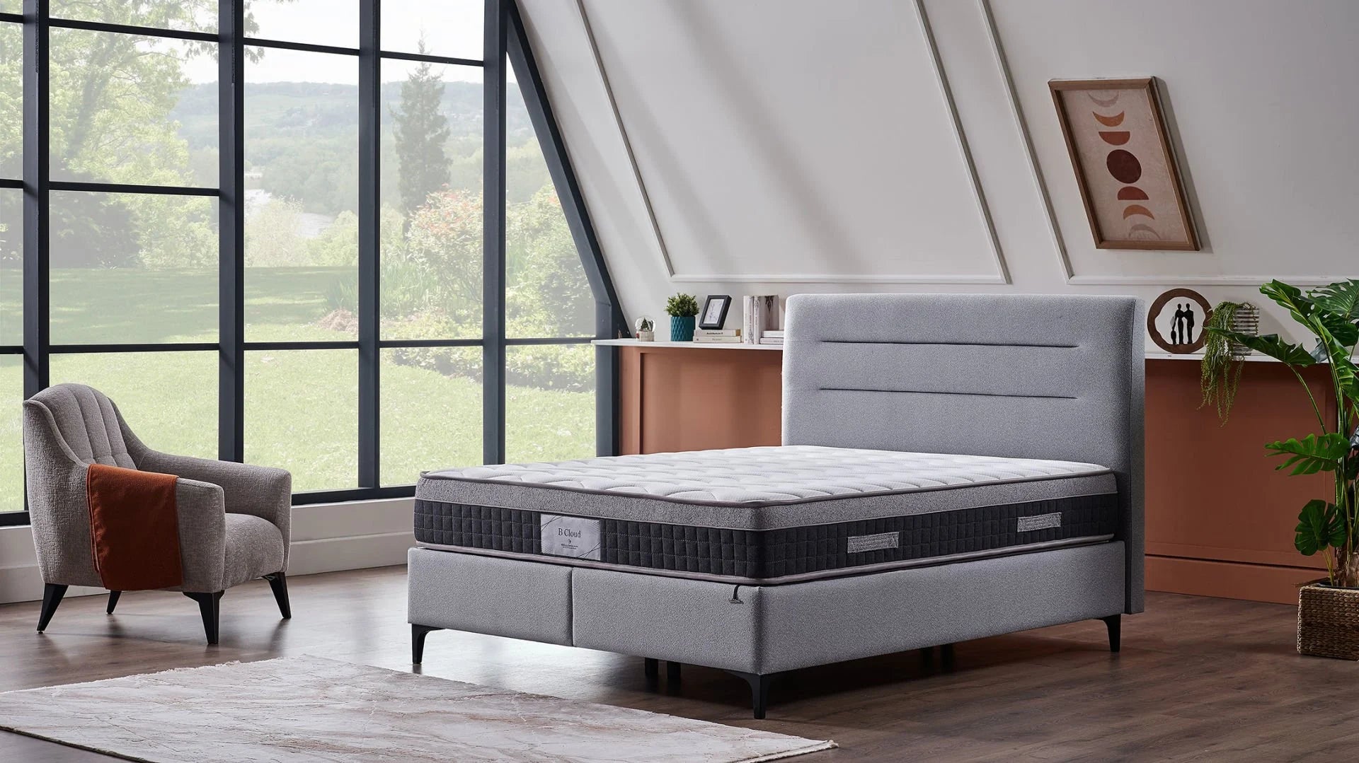A CLOUD Boxspringbett mit Stauraum & 28 cm Pocket-Federkernmatratze. Stauraumbett Stabiler Metallrahmen