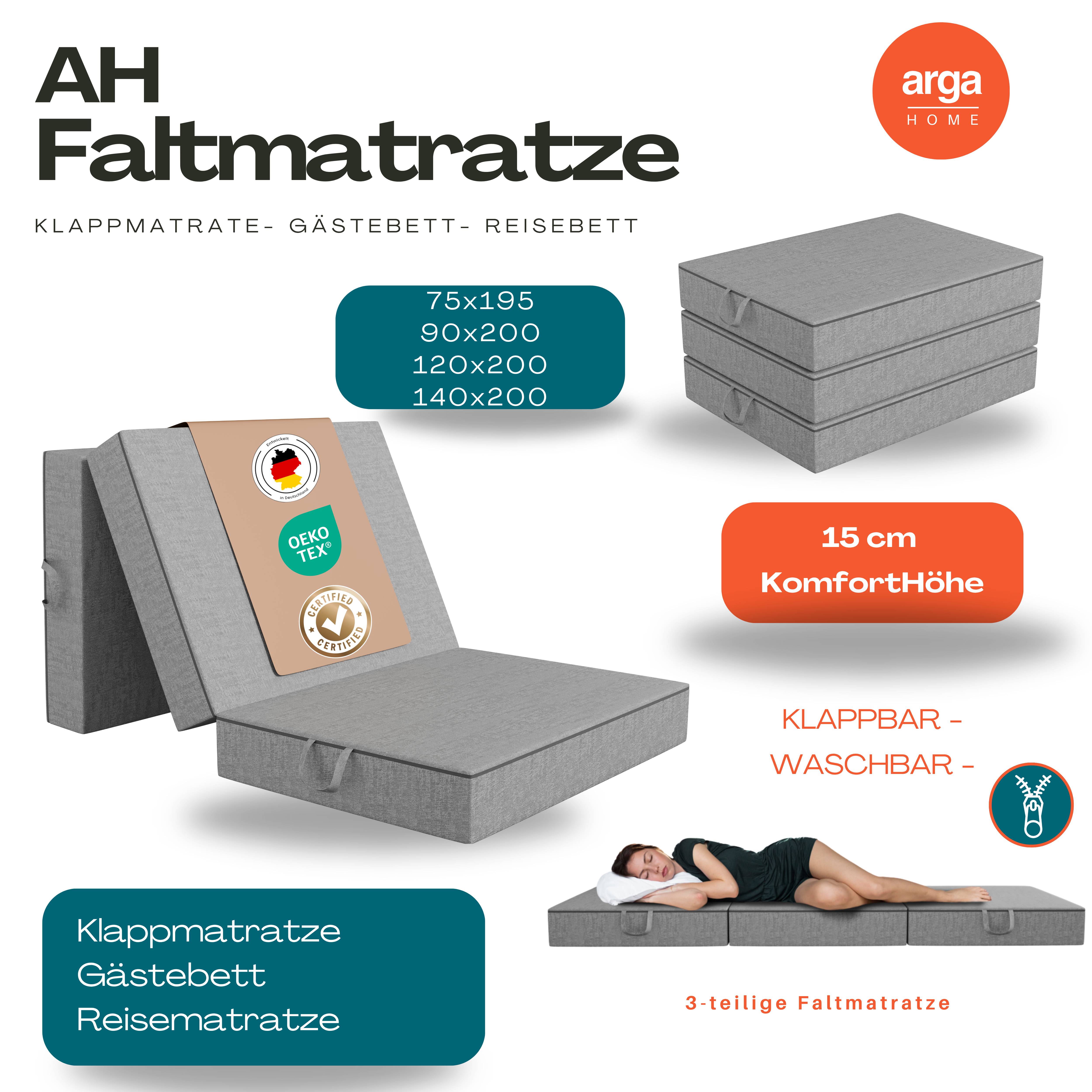 AH-FALT Klappmatratze – 15 cm Dick, Faltbare Kaltschaummatratze, Gästematratze