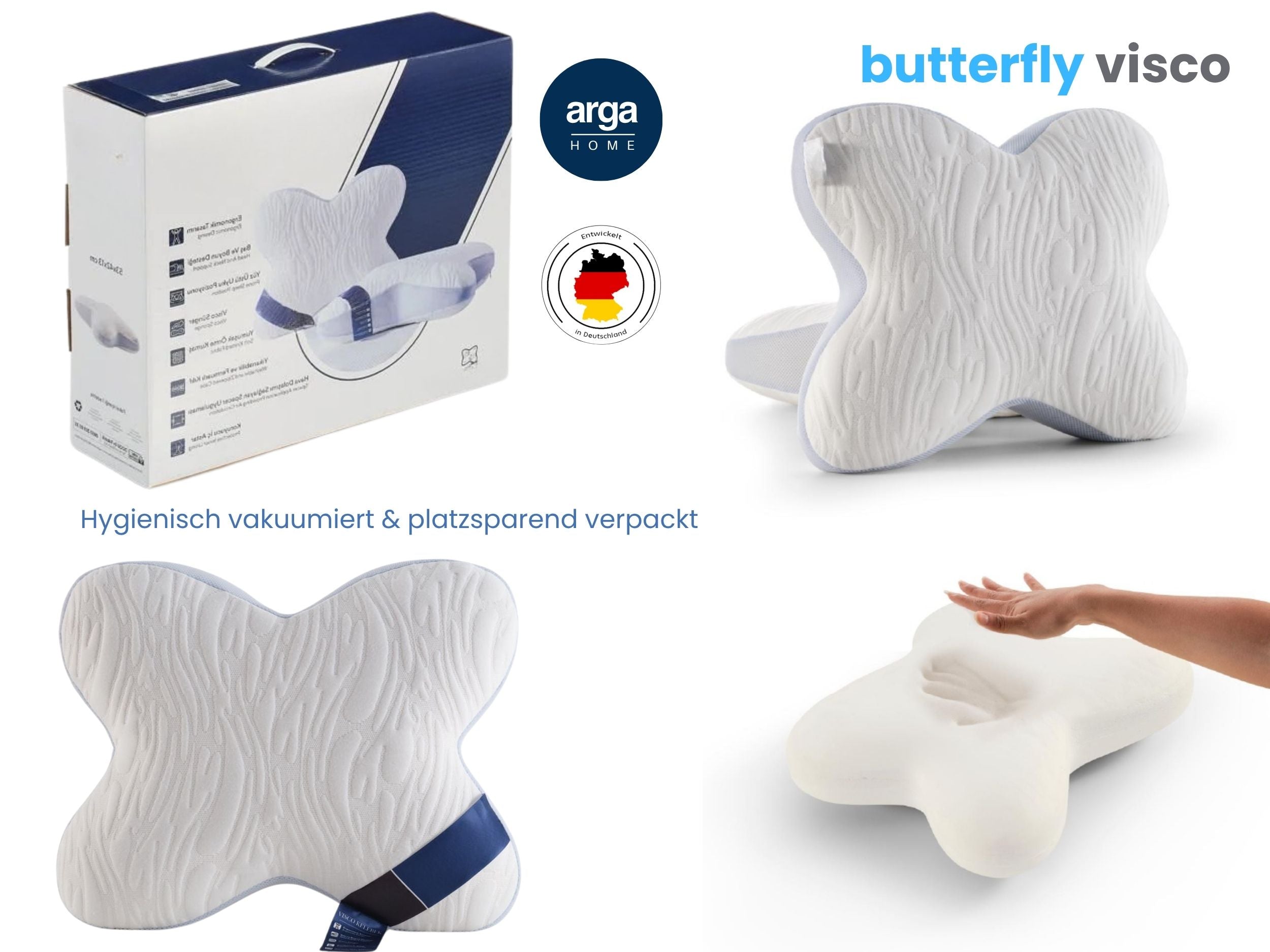 AH Butterfly Visco Kissen – Viscoschaum Nackenkissen mit ergonomischer Butterfly-Form