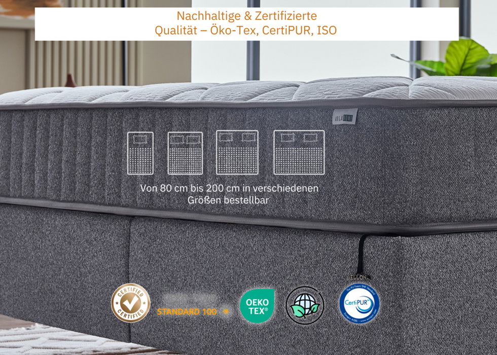 ARGAFORM Polsterbett mit Stauraum & 5-Zonen-Taschenfederkernmatratze – Premium Boxspringkomfort