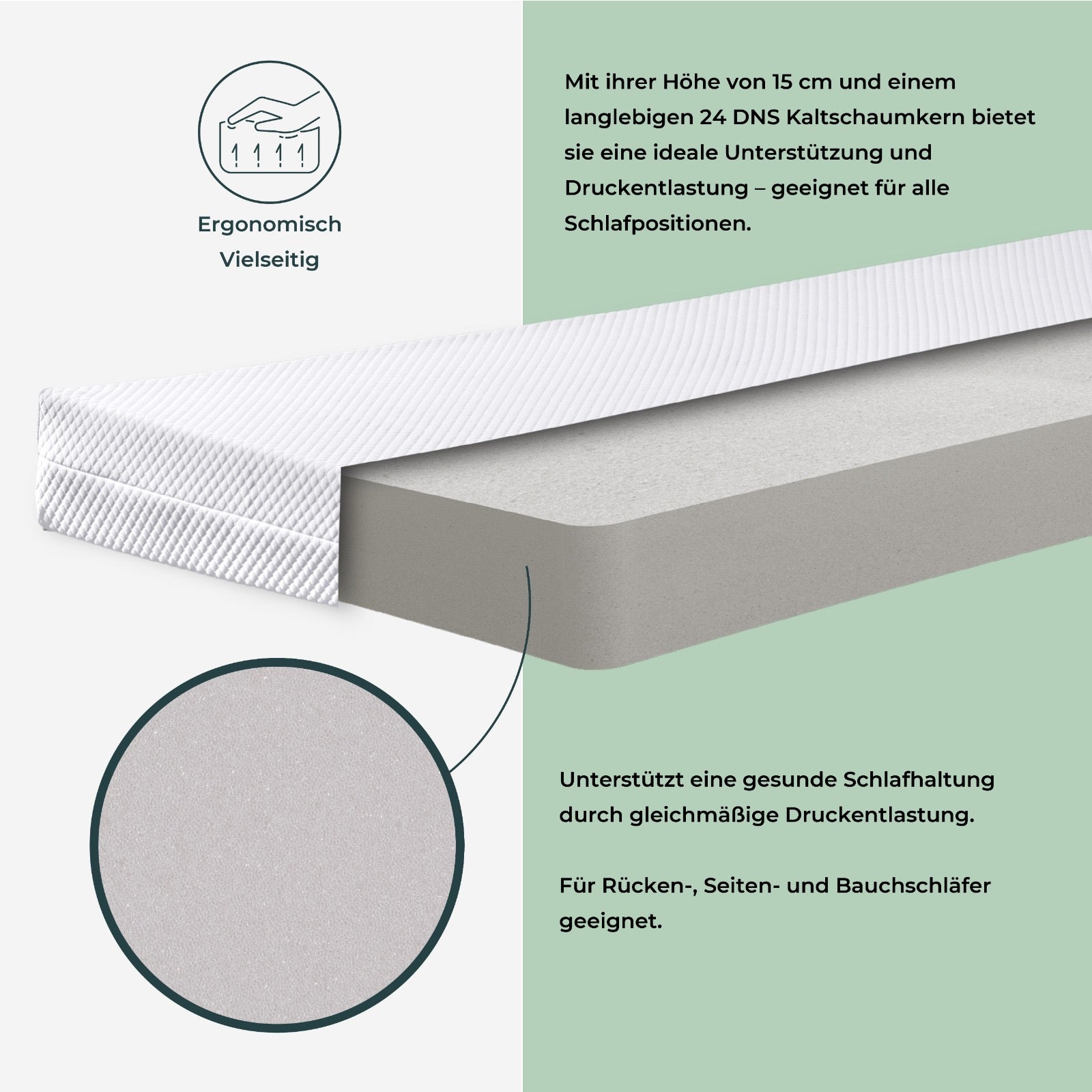 AH15 EKONORM H3 cold foam mattress, 15 cm height