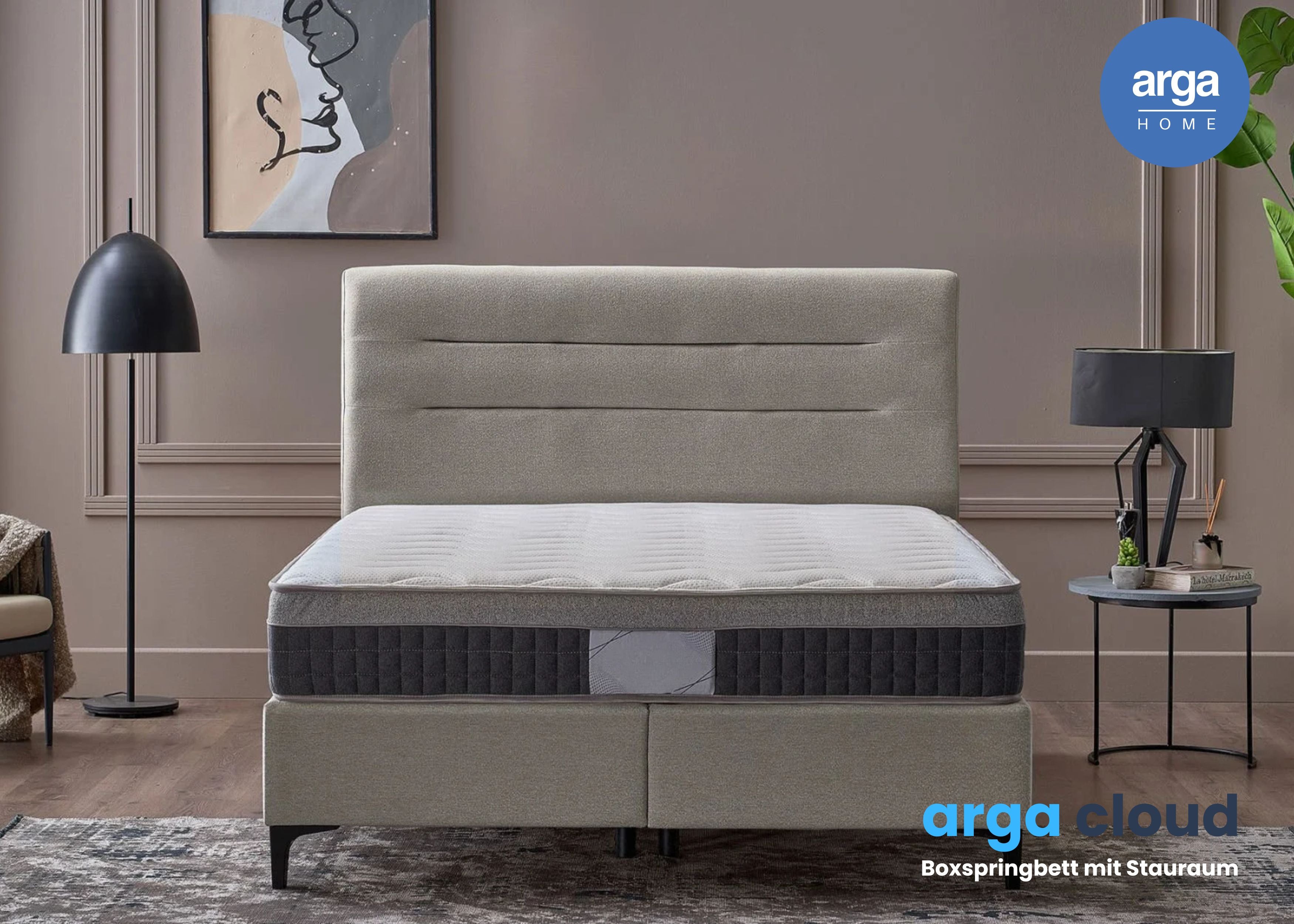 A CLOUD Boxspringbett mit Stauraum & 28 cm Pocket-Federkernmatratze. Stauraumbett Stabiler Metallrahmen