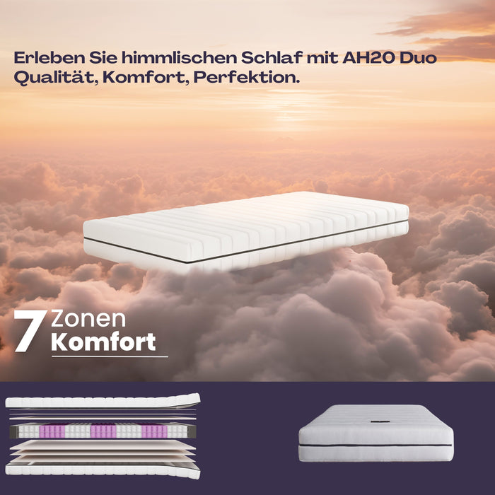 AH20 Ergonomische 7-Zonen Federkernmatratze Höhe 20 cm, Taschenfederkernmatratze, Wendematratze