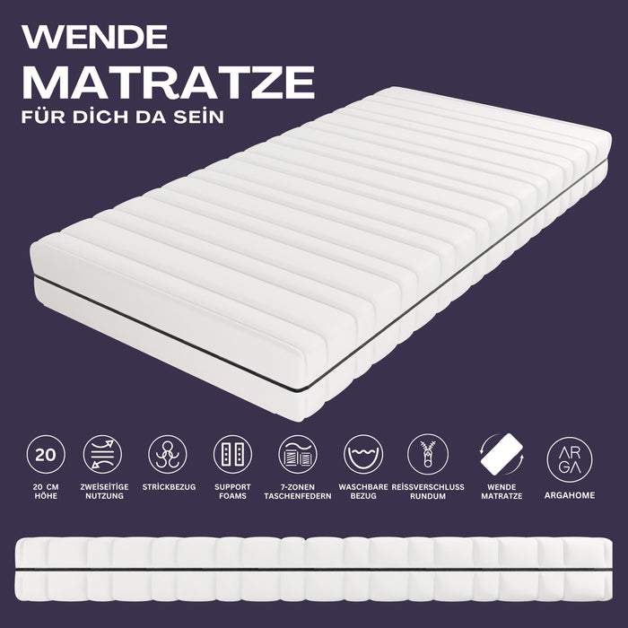 AH20 Ergonomische 7-Zonen Federkernmatratze Höhe 20 cm, Taschenfederkernmatratze, Wendematratze
