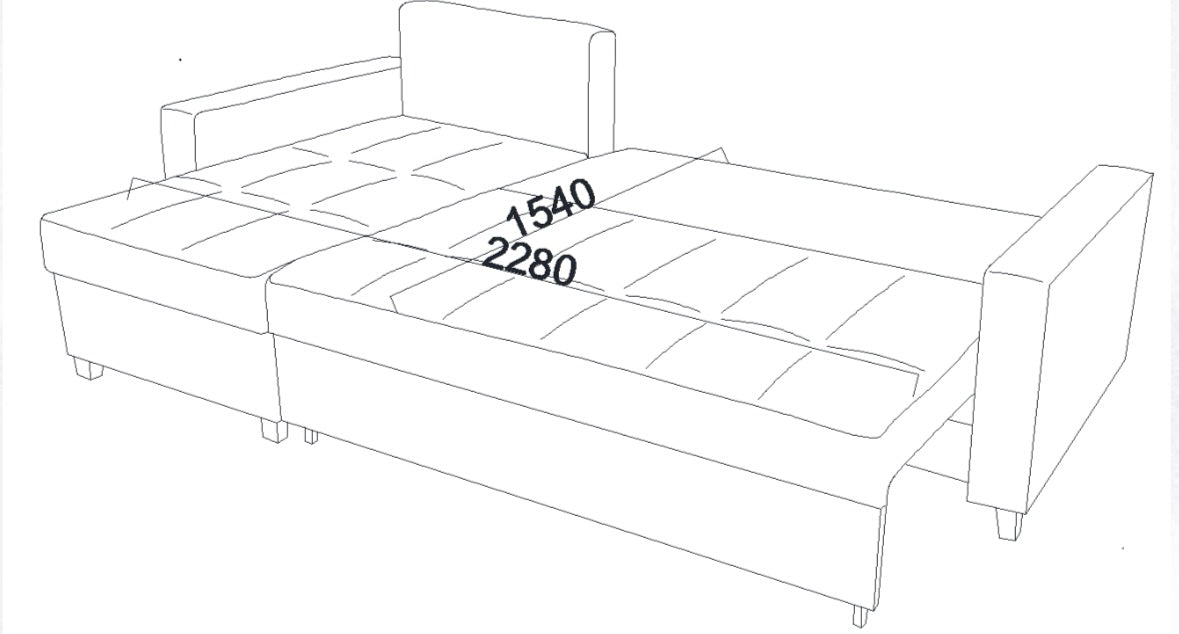 Mocca corner sofa with sleeping function and bed box, L-shaped, sofa bed with bed function, including 3 back cushions and 2 armrest cushions