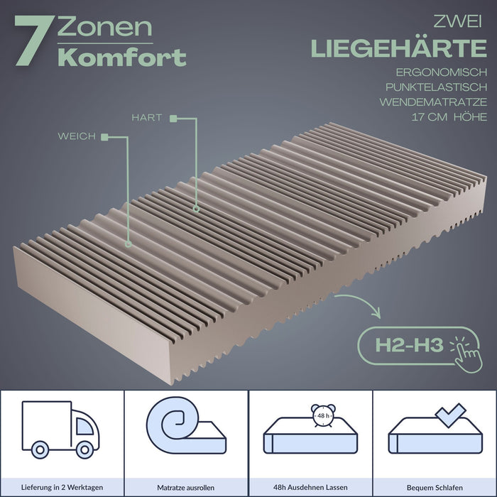 ARGAFLEKS Aloe Vera Komfortschaummatratze,  17 cm Höhe, 7 Zonen-Wendematratze