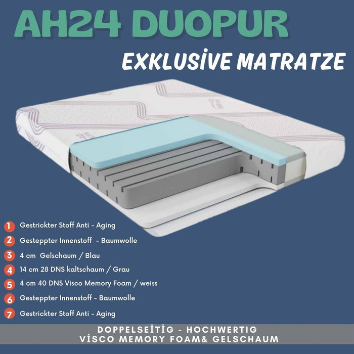 AH24 Anti-Aging Visage Viscomatratze Duopur-Komfort Memory Foam & Gelschaum