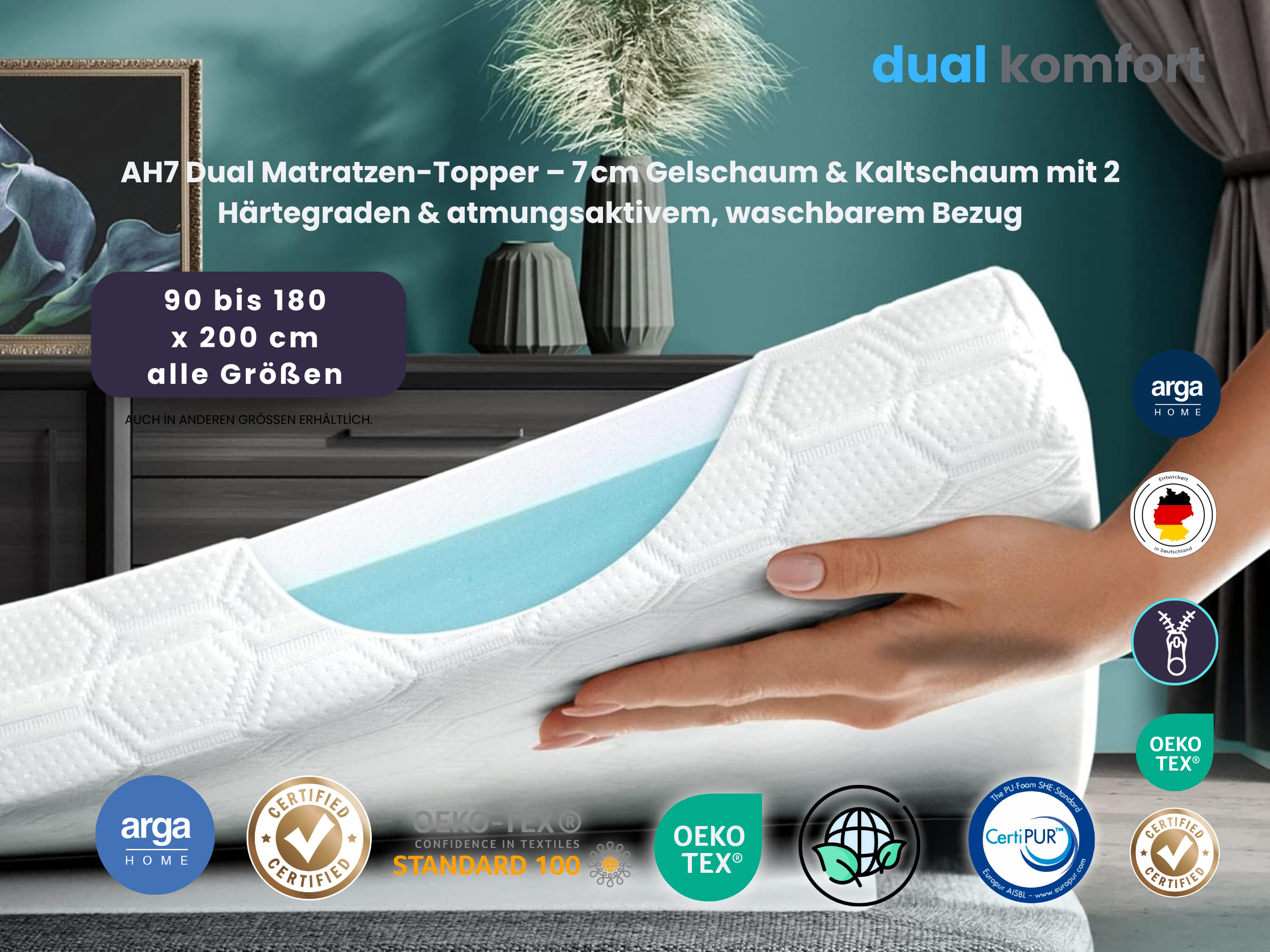 AH7 Dual Matratzen-Topper – 7 cm Gelschaum & Kaltschaum